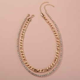 Fashionable and simple multi-layer diamond-studded thick chain stacked necklace new double-layer clavicle chain cross-border foreign trade factory direct sales