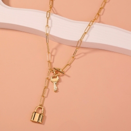 European and american cross-border new jewelry retro punk key lock lattice chain ot buckle simple wild couple necklace