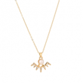 European and american new ladies accessories, all-match fan-shaped diamond-studded pearl pendant necklace, creative all-match clavicle chain