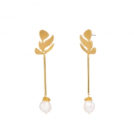Factory direct gold leaf ear hooks natural pearl earrings fashion handmade earrings women