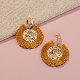 European and american ins cross-border earrings fashion bohemian big circle simple personality multicolor tassel stud earrings