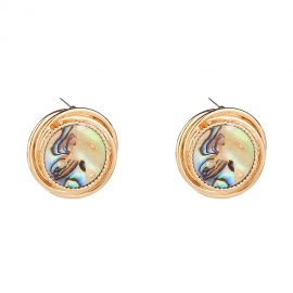 European and american cross-border new hot selling personality retro round abalone earrings simple temperament wild metal earrings