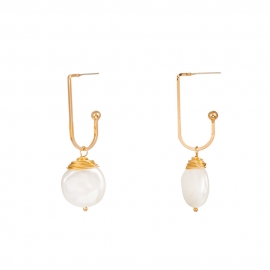 Summer fashion hot-selling jewelry, golden u-shaped ear hooks, hand-wound baroque pearl earrings