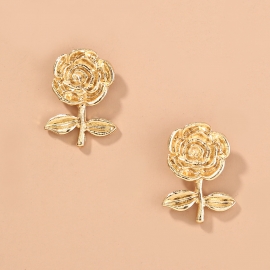 European and american cross-border jewelry metal fashion embossed rose earrings small clear personality wild earrings women