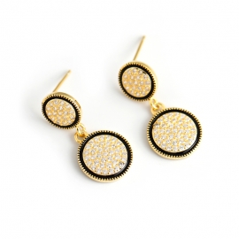 S925 sterling silver earrings gold round diamond earrings