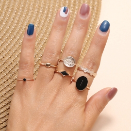 European and american hot-selling hot style fashion personality simple trend geometric love diamond eye alloy 6-piece ring