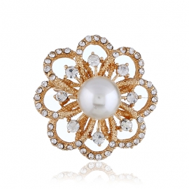 Bowknot pearl brooch female high-end all-match diamond flower suit corsage accessories creative clothing pin