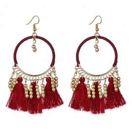 Ethnic style round tassel earrings manufacturer retro exaggerated personality earrings european and american foreign trade handmade earrings