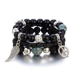 European and american jewelry bohemian multi-layer elastic rope handmade beaded bracelet natural glass beads four-piece bracelet