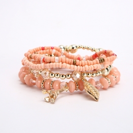 Cross-border ethnic jewelry bohemian multi-layer combination rice bead bracelets golden leaf pendant sweet bracelet