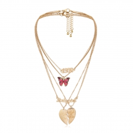 European and american cross-border jewelry, punk wild heart-shaped geometric necklace for women, colorful creative butterfly temperament letter necklace