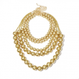 European and american cross-border jewelry, personalized round ball tassel punk necklace, exaggerated geometric beaded metal multilayer necklace