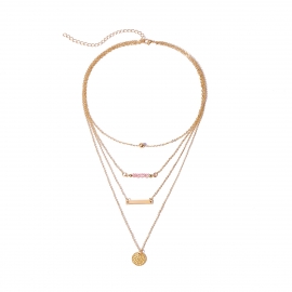 European and american cross-border jewelry, geometric sequin crystal pendant, versatile item, simple multi-layer element necklace, clavicle chain