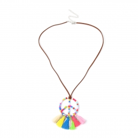 European and american cross-border bohemian ethnic style necklace handmade peace symbol tassel pendant long necklace