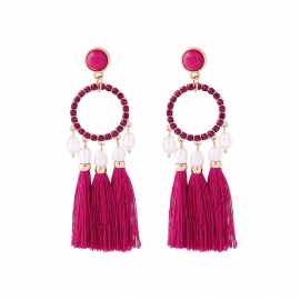 Bohemian exaggerated tassel earrings female personality wild long pearl earrings