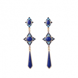 European and american cross-border hot style earrings, exaggerated temperament, long face and thin earrings, retro ethnic style lapis lazuli earrings