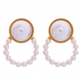 New 925 sterling silver earrings korean fashion pearl earrings female temperament geometric circle niche earrings