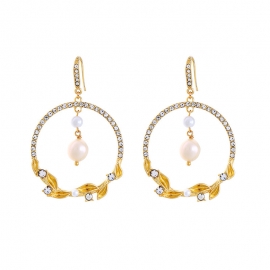Elegant hollow circle pearl earrings temperament european and american fashion trendy dress earrings