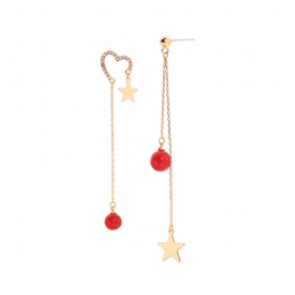 S925 silver needle earrings asymmetrical simple star earrings long super fairy face thin net red earrings