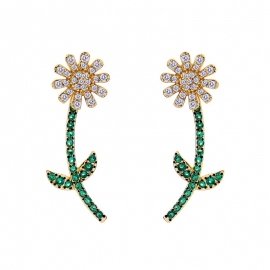 Fresh zircon crystal flower earrings female temperament korean fashion trendy wild earrings