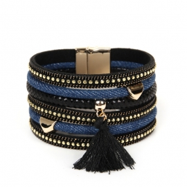 Foreign trade hot sale bohemian fashion multi-layer denim fringed wide-brimmed bracelet scenic souvenirs