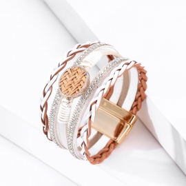 Cross-border hot sale ethnic style bracelet multi-layer leather woven raffia magnetic buckle girls bracelet factory direct sales