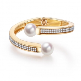 European and american fashion womens jewelry, light luxury jewelry, bracelet, double-ended opening, pearl and diamond alloy bracelet, hot sale in foreign trade