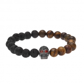 New european and american tigers eye stone volcanic stone double bead bracelet micro-inlaid zircon skull accessories men and women bracelets