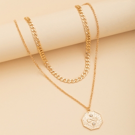 Cross-border hot-selling jewelry fashion exaggerated geometric shape tag pendant thick chain double layer necklace
