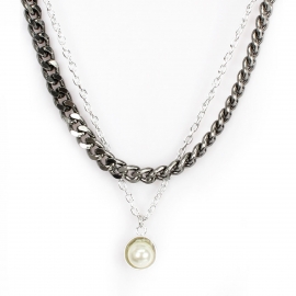 Fashion personality punk style ladies imitation pearl pendant thick chain double necklace