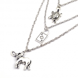 Fashion trendy retro style ladies goat tortoise letter pendant multilayer necklace