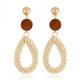 European and american style exaggerated handmade retro rattan geometric earrings ethnic style summer beach earrings women