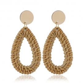 Ethnic style retro geometric vine hand-woven earrings european and american cross-border beach style exaggerated rattan earrings