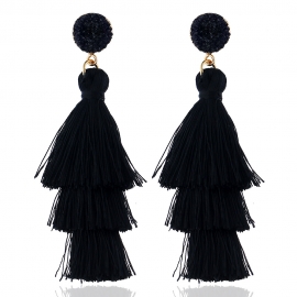 European and american style long fashion exaggerated tassel earrings three-layer tassel high-end imitation ore earrings amazon jewelry