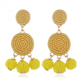 European and american cross-border ethnic style retro exaggerated rice bead pendant earrings alloy geometric yellow rice bead ball creative earrings