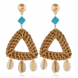 Vine hand-woven rattan shell earrings european and american fashion cross-border exclusive marine wind triangle shell earrings