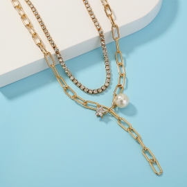 European and american cross-border new product thick lattice chain pearl necklace ins cold wind claw chain multi-layer jewelry necklace female