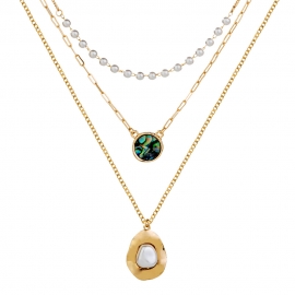 Aliexpress wish jewelry european and american necklace disc natural color abalone shell pendant multi-layer bead clavicle necklace