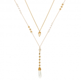 Factory direct sales explosion jewelry baroque simple fashion transparent natural stone long pendant double pearl necklace