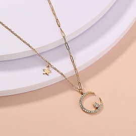 European and american cross-border hot-selling star and moon wind necklace, creative niche design, cold wind and exquisite ladies necklace, clavicle chain