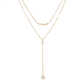 European and american personality womens jewelry, shell piece clavicle chain, natural pearl, gold edging crystal multilayer necklace