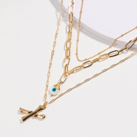 European and american fashion new letter x pendant, popular fashion personality devils eye multilayer necklace wholesale