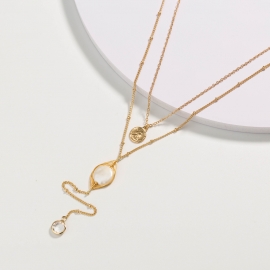 European and american multi-layer necklace british queen coin card neck, golden bound freshwater pearl, crystal pendant necklace