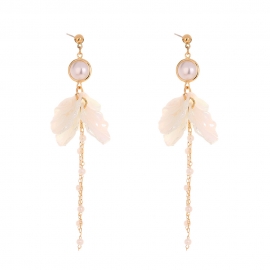 Japanese and korean small fresh girl hot selling literary earrings, long tassel colorful pearl white petal earrings