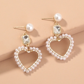 European and american cross-border trend alloy inlaid bead earrings temperament fashion and elegant ladies love hollow earrings factory direct sales