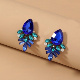 European and american cross-border hot-selling new jewelry fashion temperament blue crystal zircon luxury exaggerated stud earrings