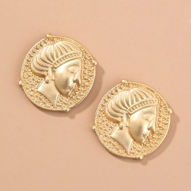 European and american cross-border round earrings ins retro wild temperament roman portrait face small earring earrings female