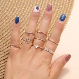 European and american new joint ring wish hot sale fashion retro simple personality geometric diamond 8-piece ring