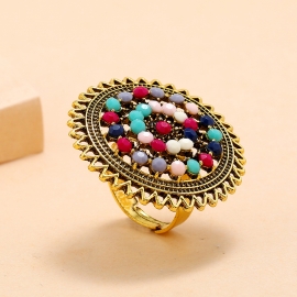 European and american retro personality creative exaggerated color diamond ring fashion trend bohemian indian open ring