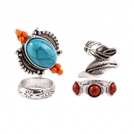 Jewelry european and american popular four-piece ring retro turquoise combination ring set